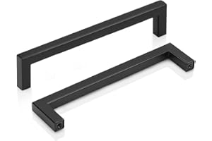 PinLin 20 Pack Kitchen Door Handles 160mm Hole Centre Flat Black Cabinet Handles Stainless Steel Square Cupboard T Bar Handle (Screws Included)