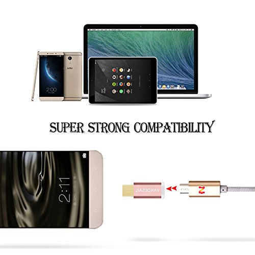 USB C Adapter, VANDESAIL® Type C 3.1 auf Micro USB Ladekabel Datenkabel Kabel Adapter Konverter für MacBook 12inch 2015, Lenovo ZUK Z1, MI 4C, Nokia N1, Chromebook (Alloy-Gold, Rose) - 2