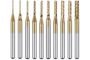 OUMEFAR 10 Stücke Schaftfräser Set 1 mm 1,5 mm 2 mm 2,5 mm 3 mm Schaftfräser Zementkarbid 3,175 mm Schaft CNC-Bohrfräser 1/8"Schaft Spiralfräser-CNC-Fräser für PCB Maschine