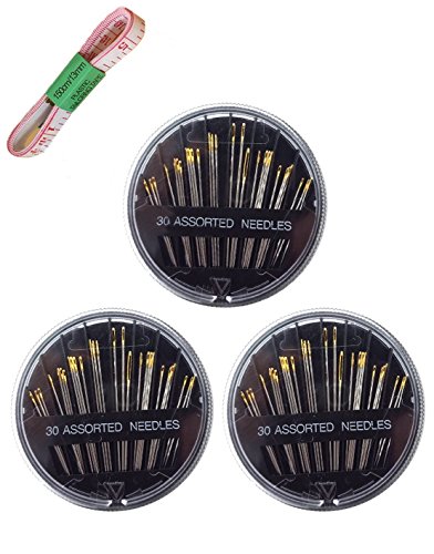 Hand Nähnadeln Handnähnadeln Nähnadelset 3 Kästen 30 verschiedene, DIKETE® Nähnadeln Stick Set + Bandmaß + Fingerhut + Nadeleinfädler