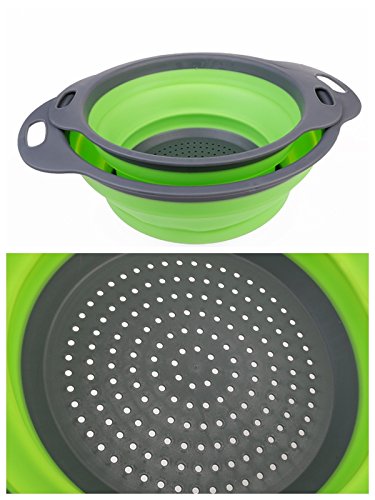 BEECOCO Faltbare Abtropfsieb, 2 Stück Silikon Sieb Faltbare Seiher Küche Ordnung Nudelsieb (Grüne) - 7