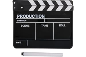ciciglow Acryl Director Film Clapboard, Movie Action Board Film Cut Prop, Glatte Boardoberfläche, Einfaches Schreiben, mit Stift, für Shooting(Schwarze und weiße Tafel PAV1BBE2)