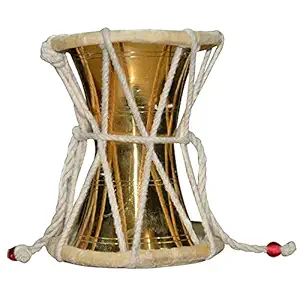 Akshar Tabla Mart Handmade Kids Damroo Shiva Damru Musical Damaru Musical Instrument Best For Gifting Made By Awarded Indian Artisans (Gold-Brass) (5 Inch)