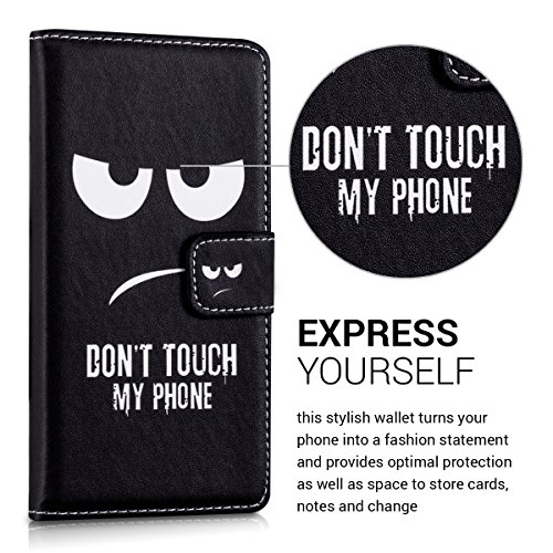 kwmobile HÃ¼lle fÃ¼r Sony Xperia Z1 - Wallet Case Handy SchutzhÃ¼lle Kunstleder - Handycover KlapphÃ¼lle mit Kartenfach und StÃ¤nder Don't touch my Phone Design WeiÃŸ Schwarz