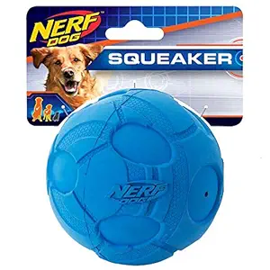 Nerf Dog Bash Ball Dog Toy with Interactive Squeaker, Lightweight, Durable and Water Resistant, 4 Inches, for Medium/Large Breeds, Single Unit, Blue