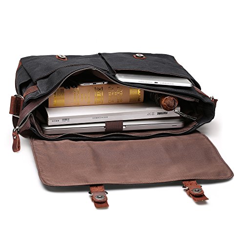 Messenger Bag H-ANDYBAG Waxed Canvas Schwarz Crossbody Arbeiten Schultertasche Passt 15 Zoll Laptop
