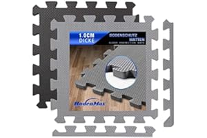 ‎BODENMAX BodenMax Bodenschutzmatte Fitness Unterlegmatte Sportmatten Turnmatte rutschfest Pool Puzzlematte Fitnessraum Fallschutzmatten | 30x30x1cm Grau | 54 Stück