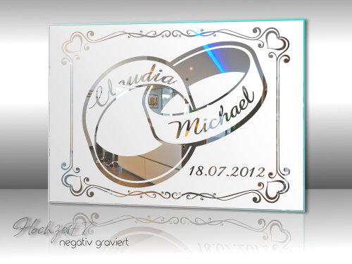 Motivspiegel Hochzeit 7 Spiegel mit Gravur Geschenk zur Hochzeit Wandbild Dekoration (60x45cm) - 5