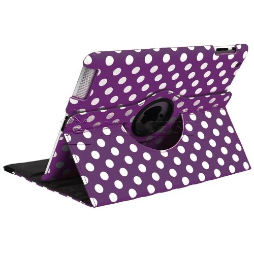MadCase Apple iPad 4 (mit retina display) Stilisch Muster PU Leder Rotierend Smart Ständer Schutzhülle – kompatible mit iPad 2 und iPad 3 einschließlich Displayschutzfolie & Eingabestift – Gepunktet – Dunkel Lila - 5