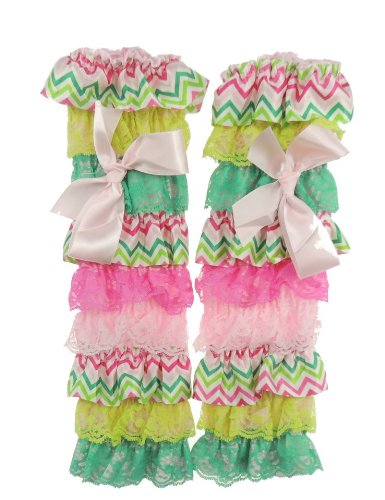 Gorgeous Baby Girls 1-3 Years Satin Floral Lace Pastel Pinks & Greens Zig Zag Leg Warmers