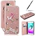 Produktbild GrandEver Kompatibel mit Hülle Samsung Galaxy A5 (2016) A510 Glitzer Strass Leder Handyhülle mit Bling Schutzhülle Lederhülle Schale Wallet Standfunktion Kreditkarte Magnet Etui und Pen - Rosegold