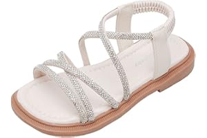 MOMOLAA Toddler Little Big Kids Girls Sandals Rhinestone Bowknot Sandals, Girl Dress Sandals Open Toe Summer T Strap Flats Sandals Shoes,Flower Princess Flat Shoes Summer Sandals,UK SIZE