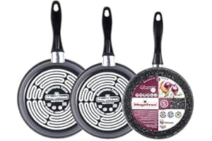 Magefesa K2 Gransasso set de 3 sartenes 24/26/28cm. Exterior gris, antiadherente bicapa efecto piedra, aptas para todo tipo de cocinas, especial inducción. Hasta 50% de ahorro energético.