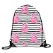 Produktbild show best Bunny On Stripes Pink Watercolor Drawstring Gym Bag for Women and Men Polyester Gym Sack String Backpack for Sport Workout, School, Travel, Books 14.17 X 16.9 inch