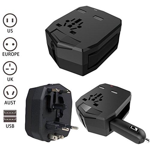 Universal Reisestecker ,KINDEN Reiseadapter(US/EU/UK/AU) Travel Adapter mit 2.5A Dual USB Laden Ladegerät(Schwarz) - 2