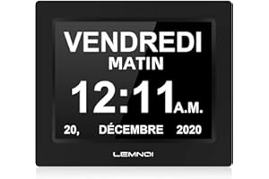 LEMNOI Orologio per Anziani da 8 Pollici,Orologio Digitale da Parete con Giorno e Data con e Ora,Non Abbreviati Automatico Oscuramento,8 Lingue per Perdita di Memoria,Ipovedenti