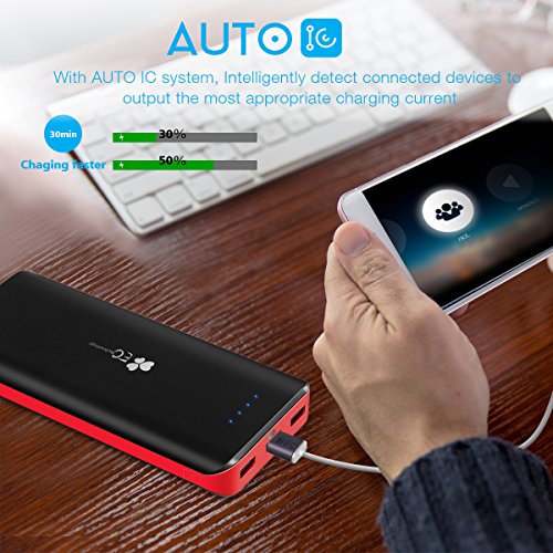 EC TECHNOLOGY 22400  mAh batterie externe 3  ports USB Auto IC Sortie Portable Charge pour iPhone Samsung Galaxy et autres smartphones Noir et rouge 