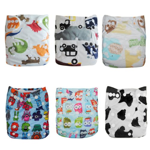 Alva Baby 6pcs Pack Pocket Washable Adjustable Cloth Diapers Nappies + 12 Inserts (Boy Color)6DM03