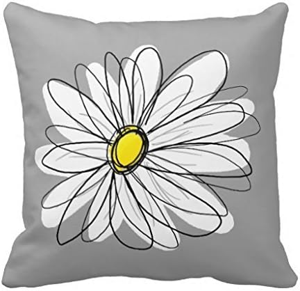 QoiueoF Trendy Daisy with gray and yellow Square Pillowcase 18 inches (one side)