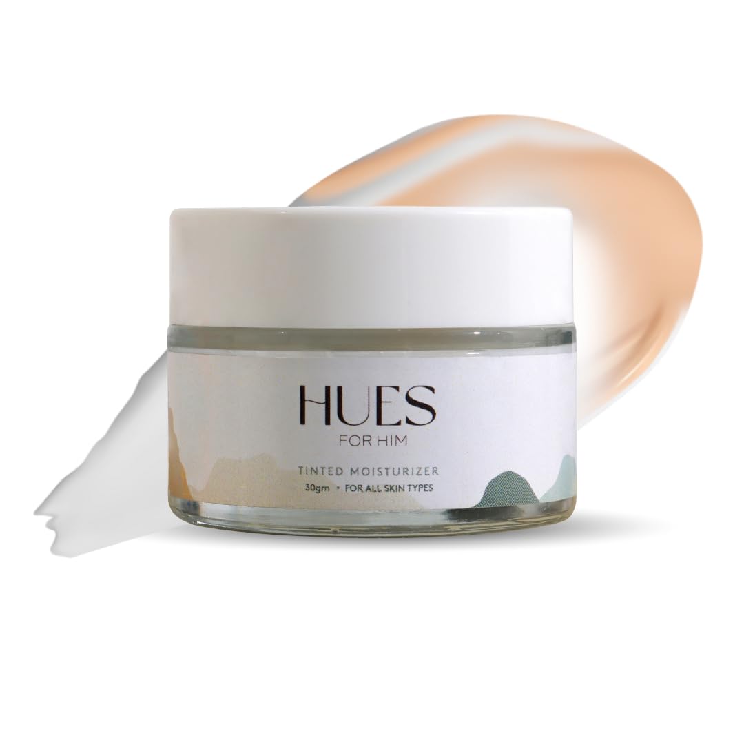 Hues for Him Tinted Moisturizer – With Hyaluronic Acid | Anti- Aging | Color-Adjusting Coverage | BB Cream Fit | Hydrates and