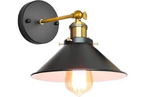iDEGU Lampade da Parete Industriale Vintage Applique da Parete Retrò in Stile Edison in Metallo E27 Regolabile Plafoniere Applique Interno per Cucina Soggiorno Camera da Letto, 22cm (1x, Nero+Bianco)