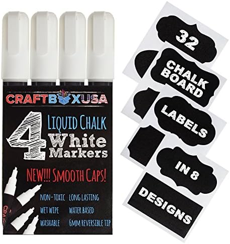 4 Pack White Chalk Markers with bonus 32 free Chalk Labels