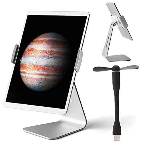 First2savvv PBZJ-STT-16UFS01 iPad Pro Aluminium Ständer Halter Halterung Tischständer Stand für 9 -13 Zoll-Tablet- iPad Air 2, Samsung Galaxy Tab Pro S Surface Pro 4 etc mit zwei Halter für Tablet vom 9. bis 13. Zoll. mit schwarz USB-Ventilator