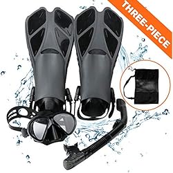 Kits de Plongée, Masque de Plongée + Tuba Semi-Sec + Palmes + Sac, Kits de Randonnée Aquatique Set de Snorkeling pour Adultes et Adolescents (Noir)