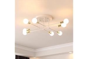 ZTWLEED Lampadario Soggiorno Industriali,Plafoniera Soffitto Vintage E27,Lampadari Sputnik moderni 8 Luci Diametro 70CM Angolo Regolabile,Lampadario Camera da Letto,soggiorno,Cucina,Corridoio(Bianco)