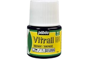 PEBEO Pébéo - Peinture Vitrail Transparent 45ml Couleur Citron – Peinture sur Verre Jaune Vif à Base de Solvant, Finition Brillante
