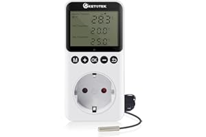 KETOTEK Digitale Presa Termostato con Timer Giorno Notte, Spina Termostato Temporizzato Rettili Terrario Regolatore di Temperatura con Sonda 220V