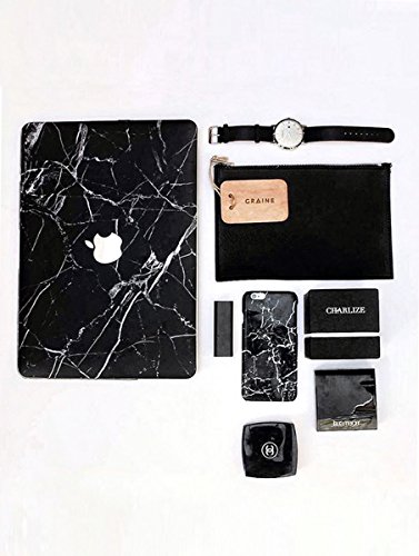 pop-items Macbook Pro Cover, hochwertiges Marmor Design, Marble Muster Aufkleber, Folie, ausgespartes Apple Logo, abziehbarer Sticker, Vinyl Skin für 15 Zoll Macbook Pro marmor schwarz - 2