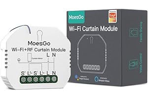MoesGo Interruptor Persianas WiFi RF433,Alexa Relé Inteligente para Persianas,Cortinas,Toldos Eléctricas,Control de App/Voz Alexa/Google Home/RF433 Mando,Porcentaje Ajuste,Temporizado