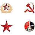 4PCs Communist Enamel Pin Sickle Hammer Star Brooch Button Badge Lapel Pin Set Vintage Creative Soviet Union Russia Brooch Gifts Clothes Party Backpack Decor Accessories