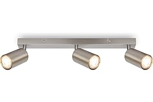 Briloner - Focos LED Interior Techo Orientable, 3x GU10, Máx. 9 W, Lámparas de Techo Salón, Plafones LED, Candeeiro Teto, 44 cm, Níquel Mate