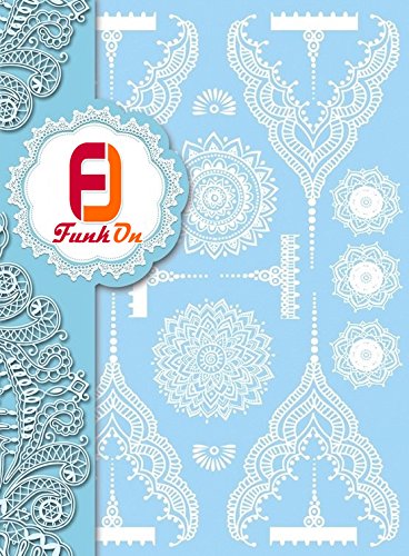 Henna lace temporary flash tattoo sticker decal body art transfer black white bindi bridal wedding (white hlw006)