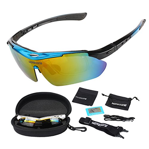 MOREZONE Radbrille, Polarisierte Radbrillen Brille Sunglasses zum Ski Hiking Outdoor-Sport Brillen mit 5 wechselbaren Linsen, UV-Beständig Fahrrad Radbrillen Fahrradbrille