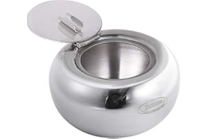 NEWNESS FOCUS ON STAINLESS STEEL Posacenere in acciaio INOX, Newness tavolo posacenere con coperchio, posacenere per interni ed esterni, porta cenere per fumatori, desktop smoking posacenere per home office decorazione, argento