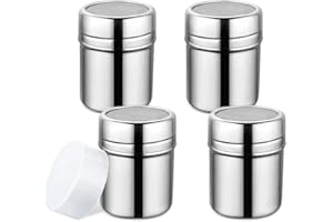 YZROHYI 4 Pezzi Spargi Cacao in Polvere,Barattolo Spargi Zucchero a Velo Inox con Tappo,Dosatore Cacao per Cappuccino,Dispenser Caffe Zucchero,Setaccio per Cacao,Sugar Shaker,Contenitore per Zucchero