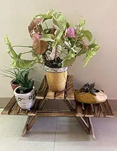 HYMS Wood Ladder Plant Stand 3 Tier Foldable Flower Pot Display Shelf Rack for Indoor Outdoor Home Patio Lawn Garden Balcony Organizer Planter Holder