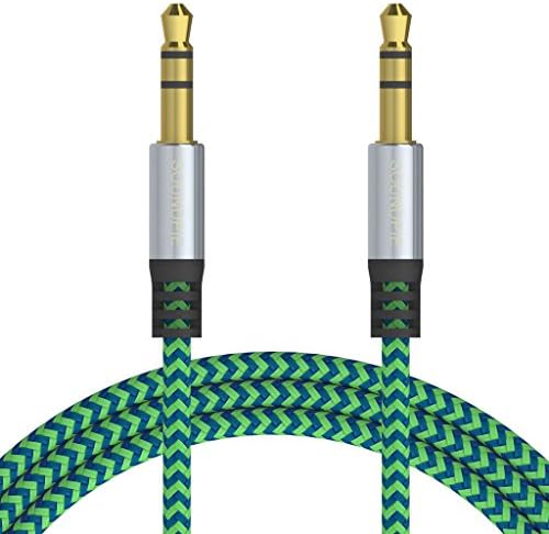 SoundPie 3.5mm Nylon Braid Contrast Color ShoeLace Auxiliary Audio Cable (5ft / 1.5m) AUX Cable for Headphones, iPods, iPhones, iPads, Samsung Home / Car Stereos and More (Blue/Green)