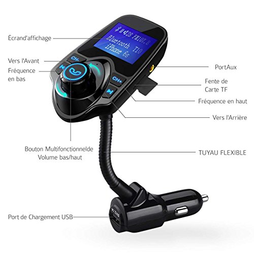 VICTSING-Transmetteur-FM-Bluetooth-Kit-de-Voiture-Mains-Libres-sans-Fil-Chargeur-USB-de-Voiture-avec-35mm-Port-Audio