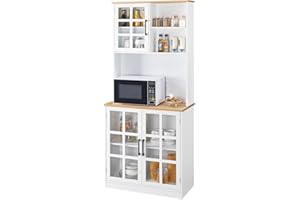 Yaheetech Alacena de Cocina Mueble Buffet Armario de Cocina Aparador de Almacenaje con Puertas de Vidrio, Estantes Ajustables 80 × 37 × 183 cm