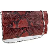 rote schlangenarten  Freyday Echtleder Damen Clutch Tasche Abendtasche Muster Metallic 25x15cm (Rot Snake 2)