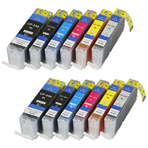 12 Cartouches d encre pGI550XL cLI551XL pour canon avec puce et indicateur de niveau de remplissage pour canon pixma iP8700 iP8750 mG6300  mG7100 mG6350 mG7150  mG7500  mG7550 et cLI551BK remplace les mod  les pGI550BK  cLI551C  cLI551M  cLI551Y cLI - 551GY