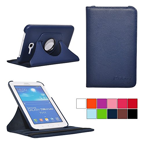 COOVY® Funda para Samsung Galaxy Tab 3 Lite 7.0 SM-T110 SM-T111 Smart 360º Grados ROTACIÓN Cover Case Protectora Soporte | Color Azul Oscuro