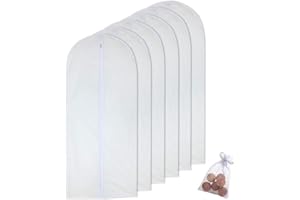 HomeClean Moth Proof Garment Clothing Bags 60 x 153cm(24'' x 60'') Hanging Clothing Storage Bags with Cedar Balls for Coat Dance Costumes Long Dress and Long Gowns Pack of 6
