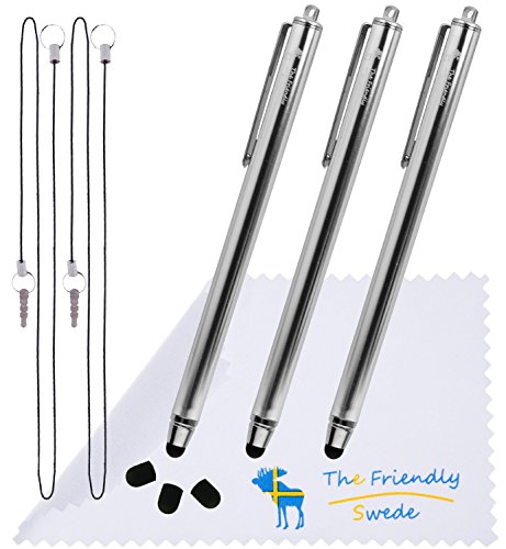 The Friendly Swede 3 Stück Touchscreen-Eingabestift Stylus mit dünner Spitze 3x Ersatzspitzen 2x Anhängern und 1x Reinigungstuch