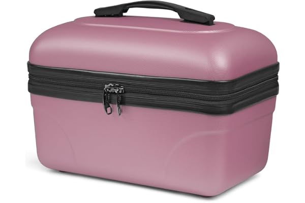 KINSTON Vanity Trousse de Toilette Cosmétiques, Rigide avec Poignée, Organisateur de Voyage, Boîte de Rangement - Grande capacité (Rose/Grand Modèle)