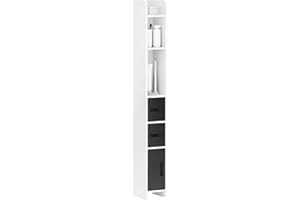 kleankin Columna de Baño Mueble de Baño con 3 Puertas 3 Estantes Abiertos y Sistema Antivuelco Armario de Baño Estilo Moderno 15x17x120 cm Blanco y Negro